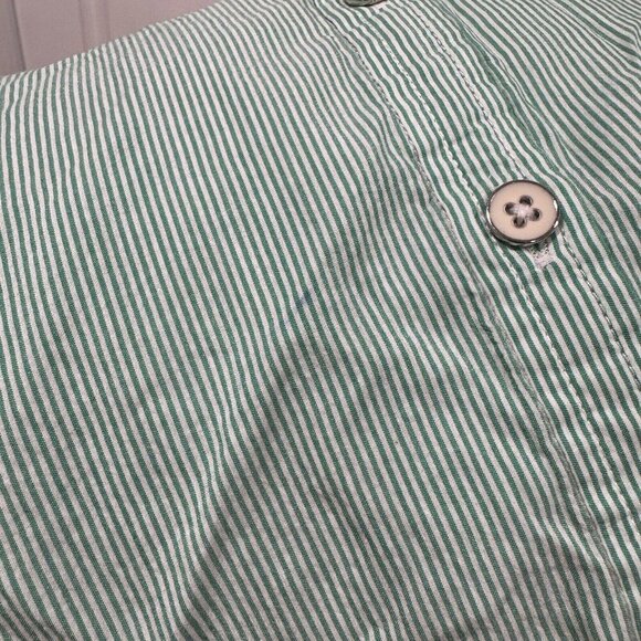 Women’s Banana Republic Size Medium M Striped Green Beach Cotton Bitton Up - Picture 8 of 8